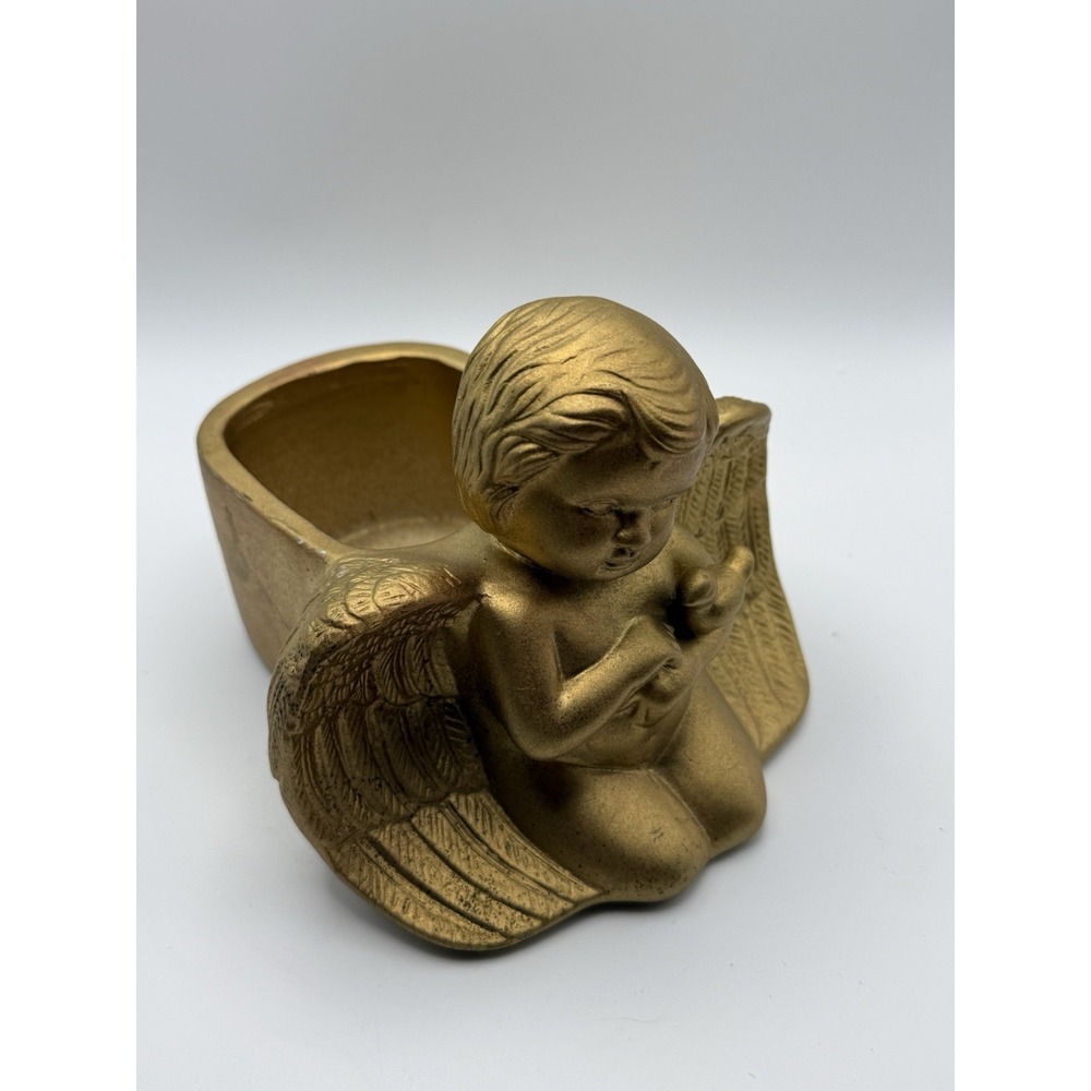 Landy Gold Cherub Angel Planter Dove in Arms  Ceramic Porcelain Decor